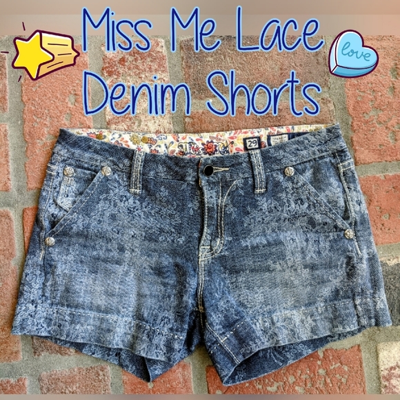 Miss Me Lace Denim Shorts, Size 28 - Picture 1 of 11